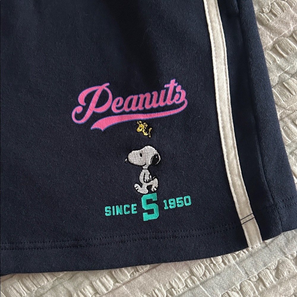 Peanuts Navy Athletic Women's Shorts with Pink Logo - Picture 3 of 6